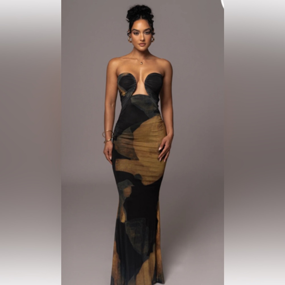 JLUXLABEL Strapless Black and Gold Dress